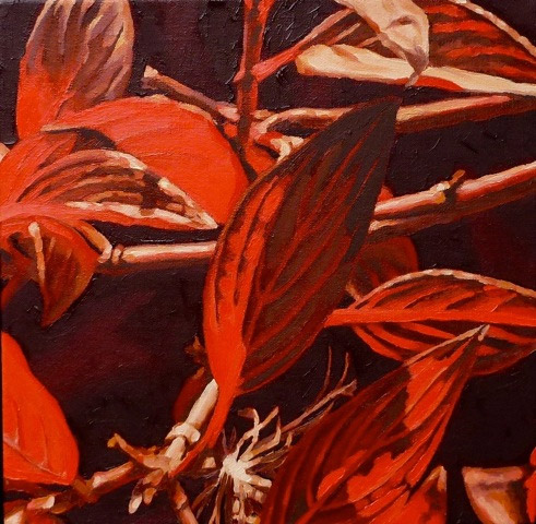 Red Leaf Study, oil on canvas, 9" x 9" (SOLD)